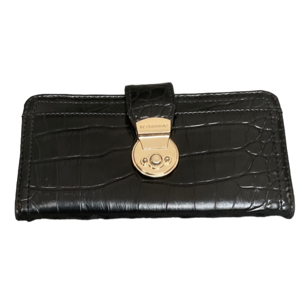 LIZ CLAIBORNE Croc Embossed Trifold Wallet Gold Hardware Like New
